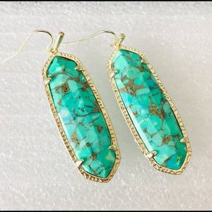 Kendra Scott Layla Turquoise Bronze Veined Teal Magnesite earrings Gold Plated